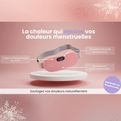 Ceinture chauffante rose pour soulager douleurs menstruelles, contrôle précis de température.