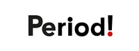 Texte noir « Period! » sur fond blanc, point d'exclamation avec point rouge.
